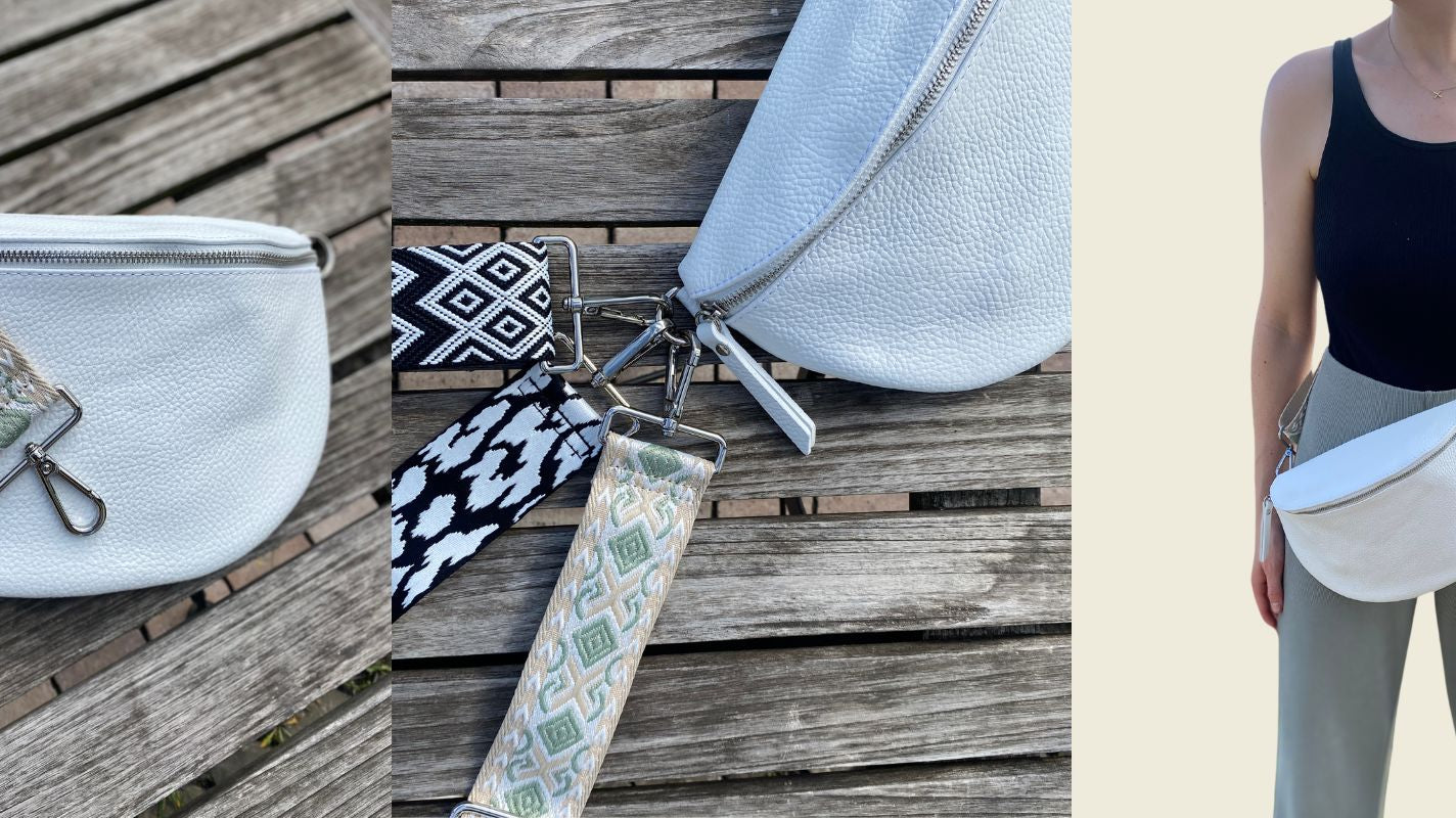 Weiße Bauchtasche kombinieren