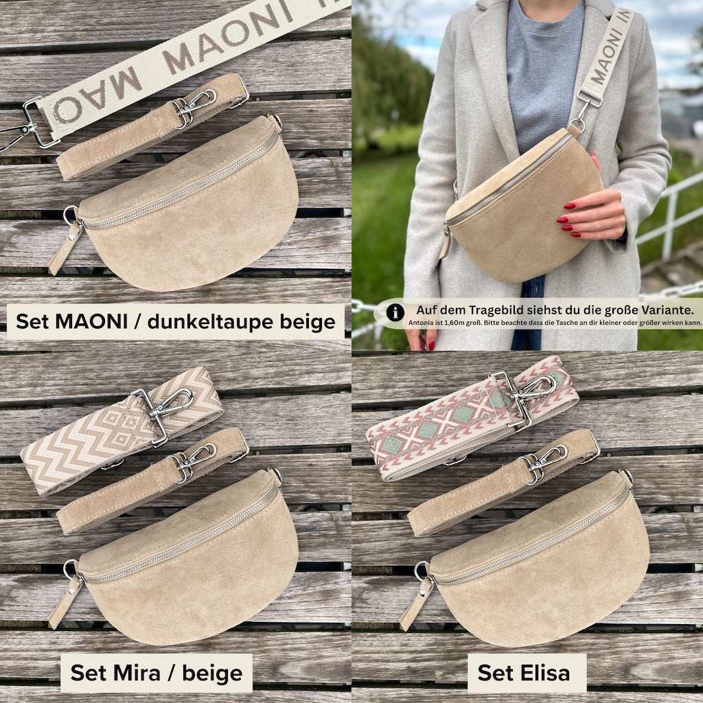 Bauchtasche damen aus wildleder im Set mit breitem Taschengurt Auswahl