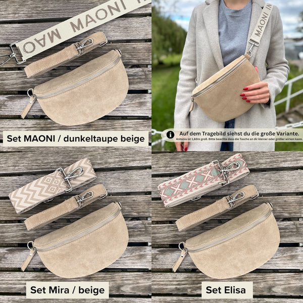 Bauchtasche damen aus wildleder im Set mit breitem Taschengurt Auswahl