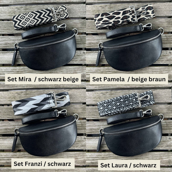 Schwarze Taschensets in vier Variationen – von elegant bis lässig, für jeden Geschmack etwas dabei.