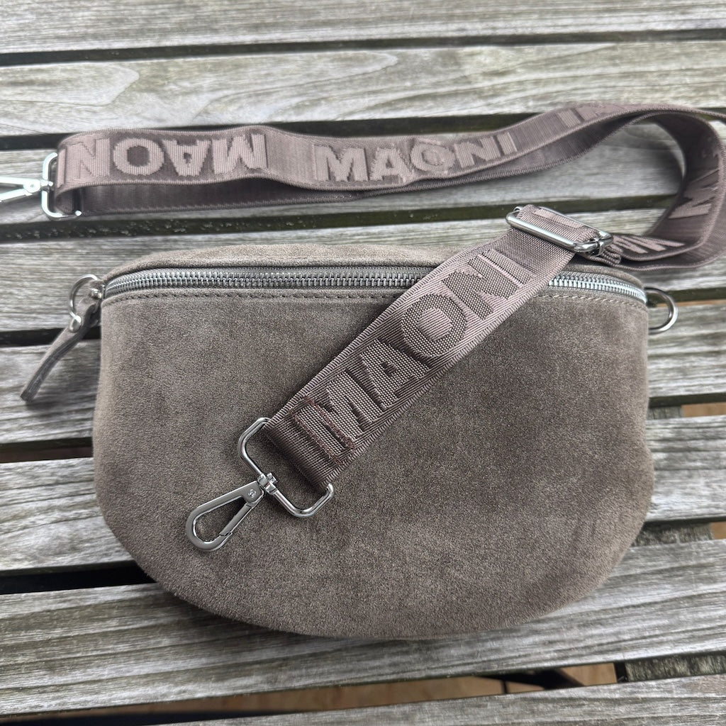 Wildleder Bauchtasche dunkeltaupe mit maoni gurt zum wechseln