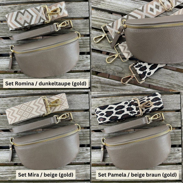 Bauchtasche Damen SET - Dunkeltaupe - Gold