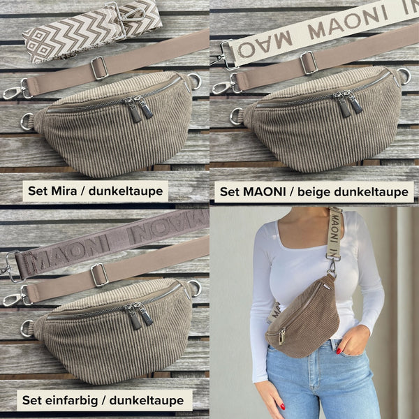 Bauchtasche Cord - SET - Dunkeltaupe