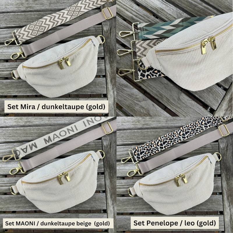 Bauchtasche Cord - SET - Beige - GOLD – Klein / MAONI / dunkeltaupe beige (gold)
