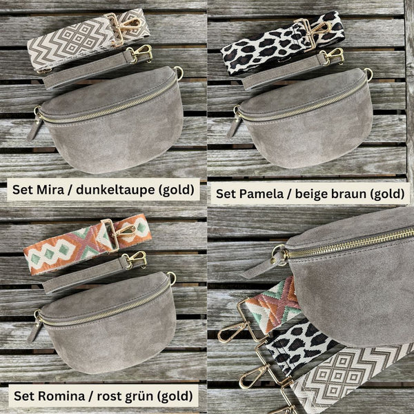 Bauchtasche Wildleder Damen SET - Dunkeltaupe - GOLD