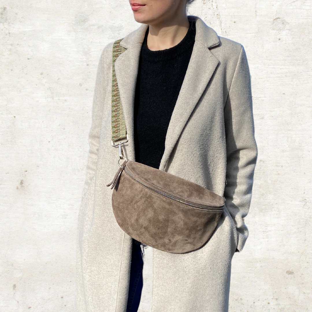 Bauchtasche Damen Wildleder - Dunkeltaupe - MAONI