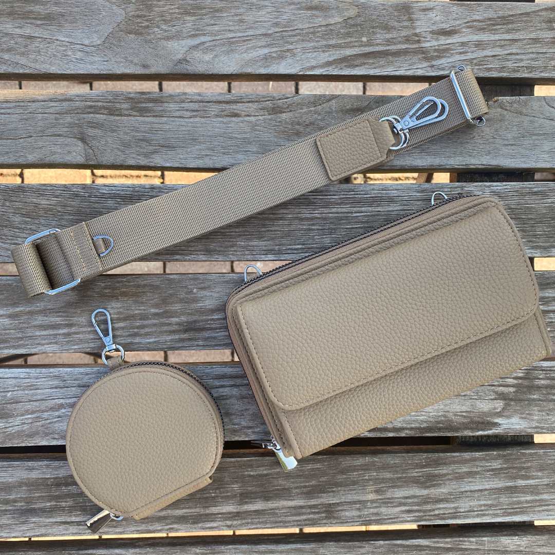 Portemonnaie und Handytasche zum Umhängen - Taupe - MAONI