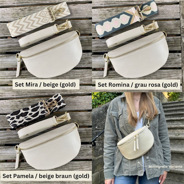 Bauchtasche Damen SET - Beige - Gold
