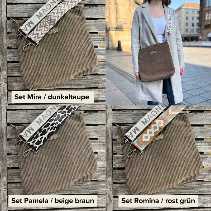 Cord Umhängetasche SET - Dunkeltaupe