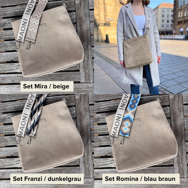 Wildleder Umhängetasche SET - Taupe