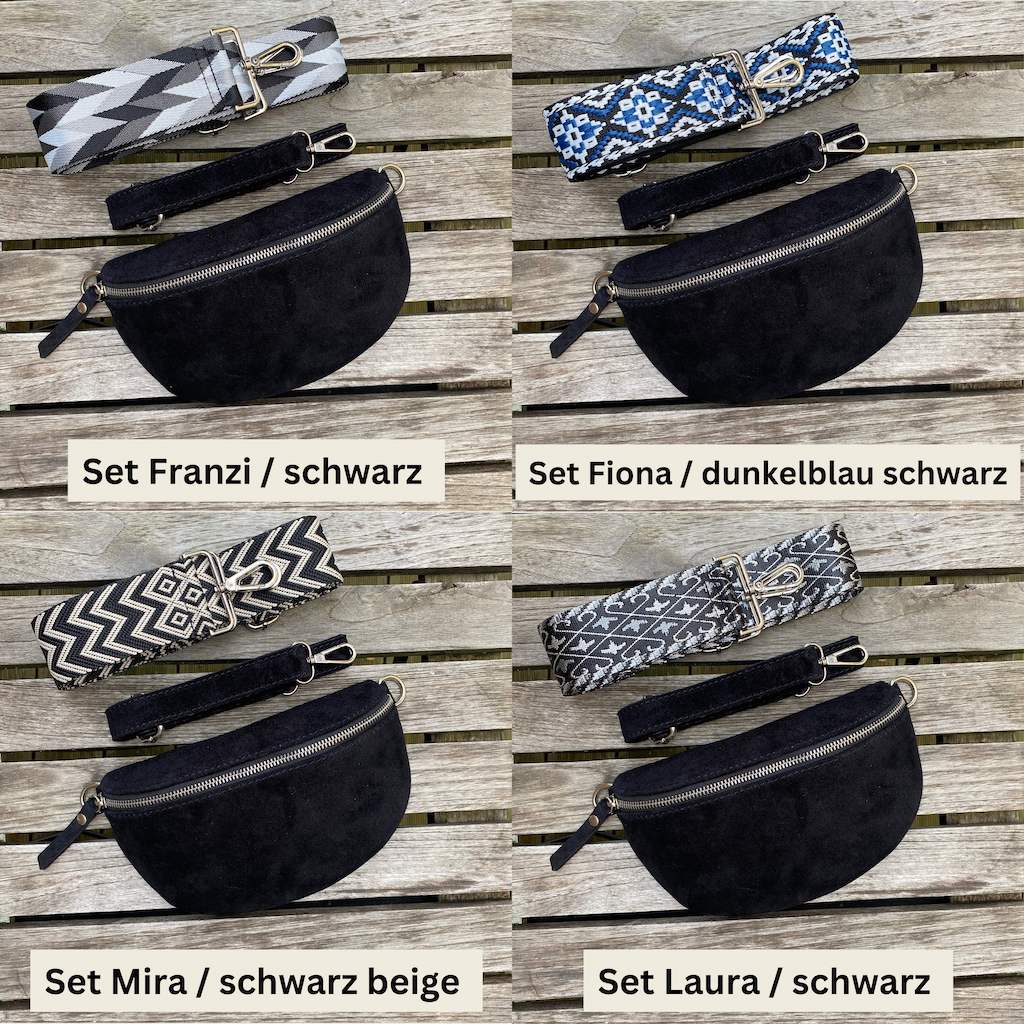 Bauchtasche Wildleder Damen SET - Schwarz - MAONI