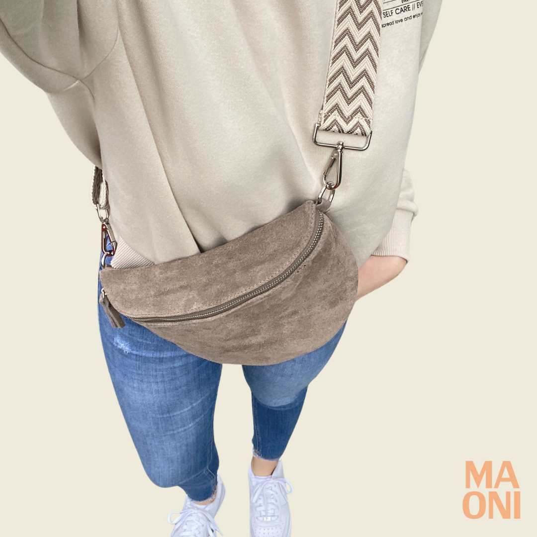 Bauchtasche Damen Wildleder - Dunkeltaupe - MAONI