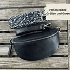 Modische Echtleder-Bauchtasche in Schwarz mit gemustertem Gurten in verschiedenen Größen – die perfekte Mischung aus Eleganz und Stil.