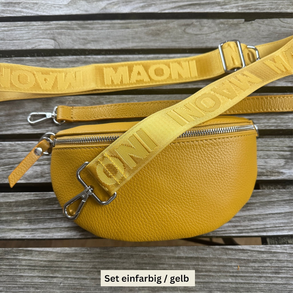 gelbe bauchtasche aus leder mit einfarbigen MAONI Strap