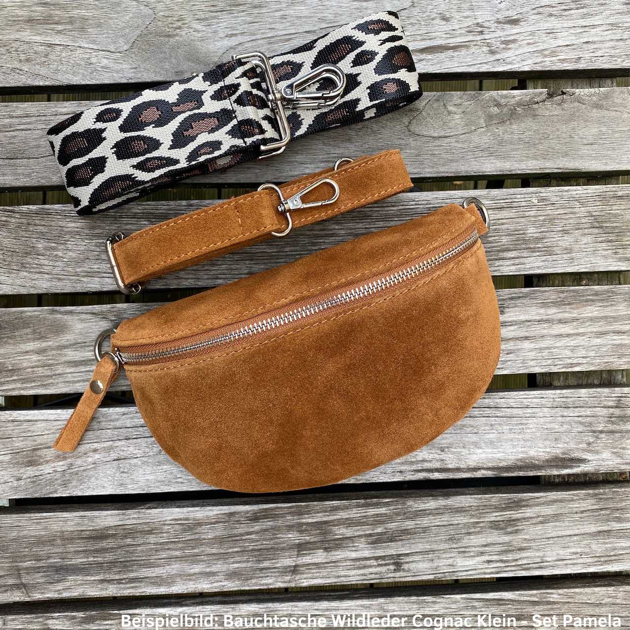 Bauchtasche Wildleder Damen SET - Cognac - MAONI