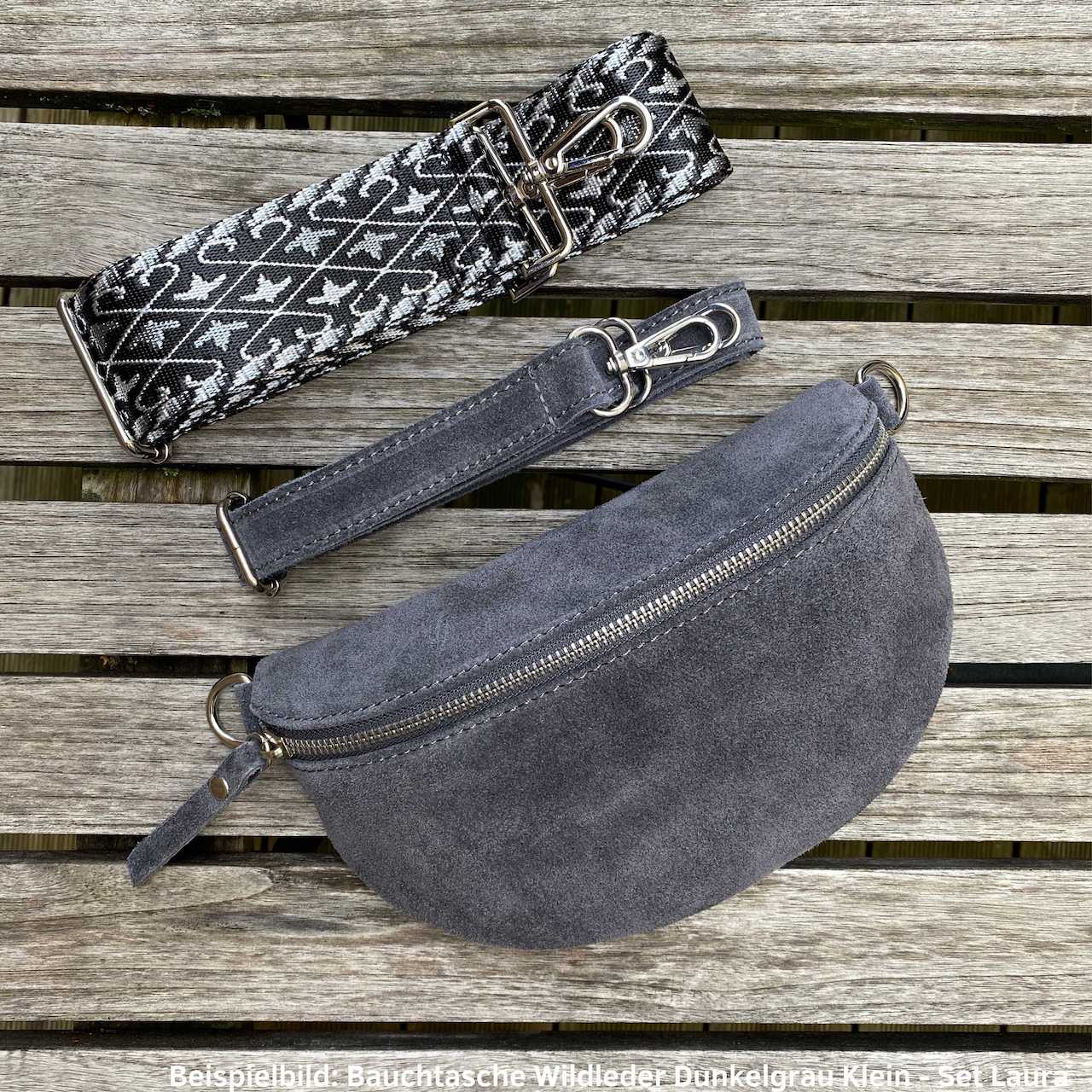 Bauchtasche Wildleder Damen SET - Dunkelgrau - MAONI