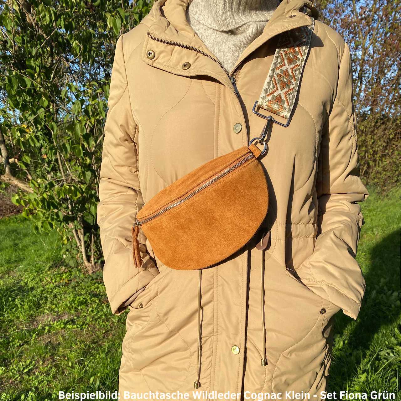 Bauchtasche Wildleder Damen SET - Cognac - MAONI