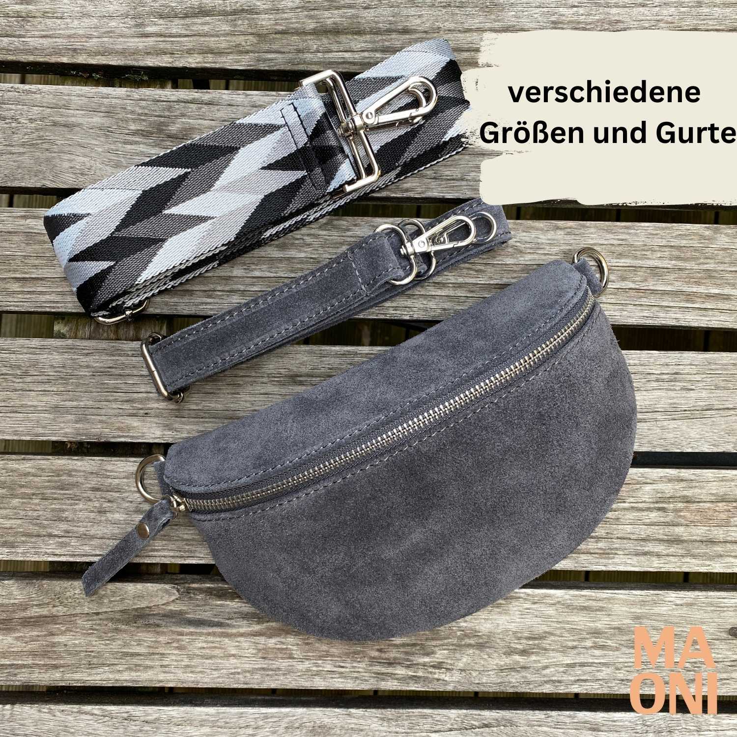 Bauchtasche Wildleder Damen SET - Dunkelgrau - MAONI