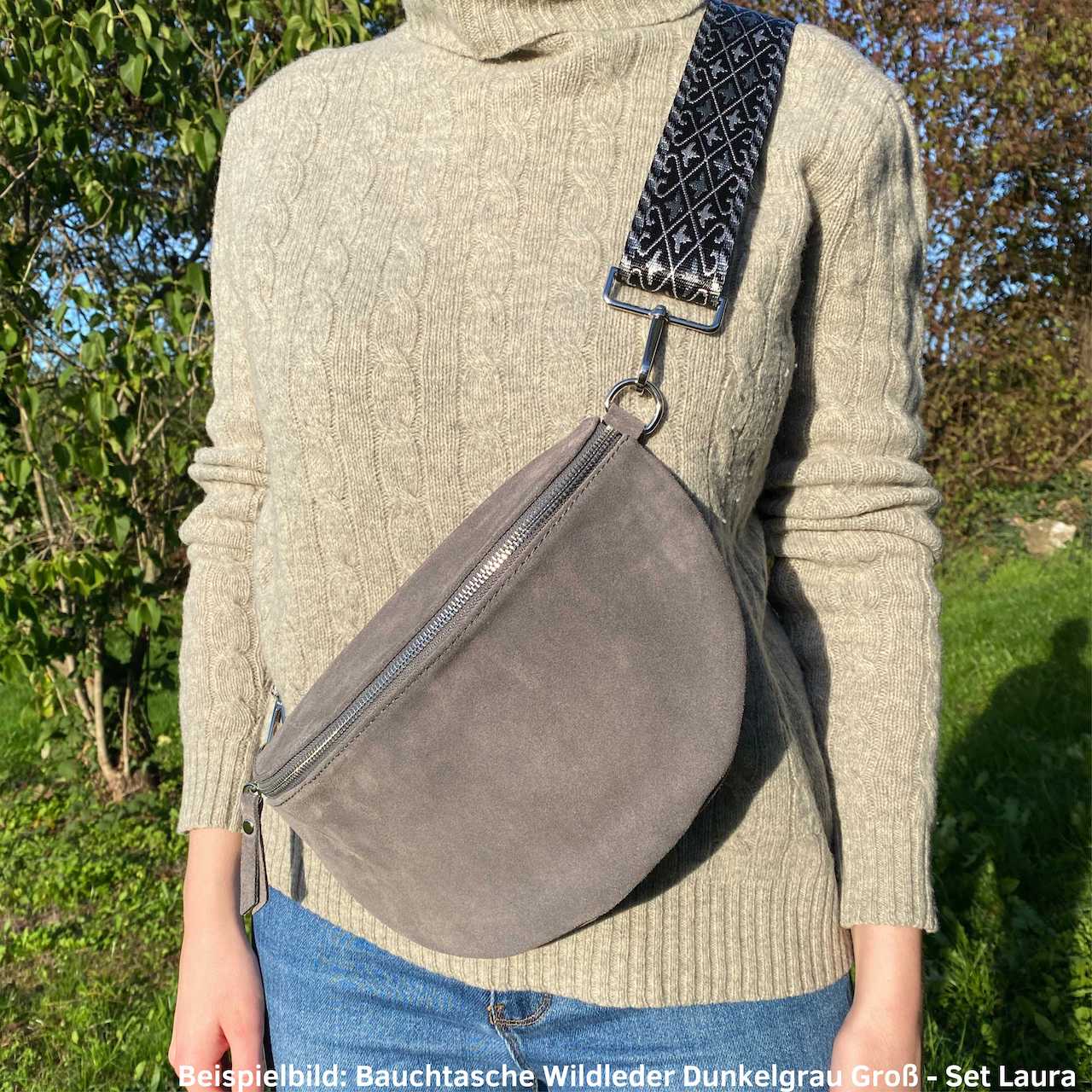 Bauchtasche Wildleder Damen SET - Dunkelgrau - MAONI