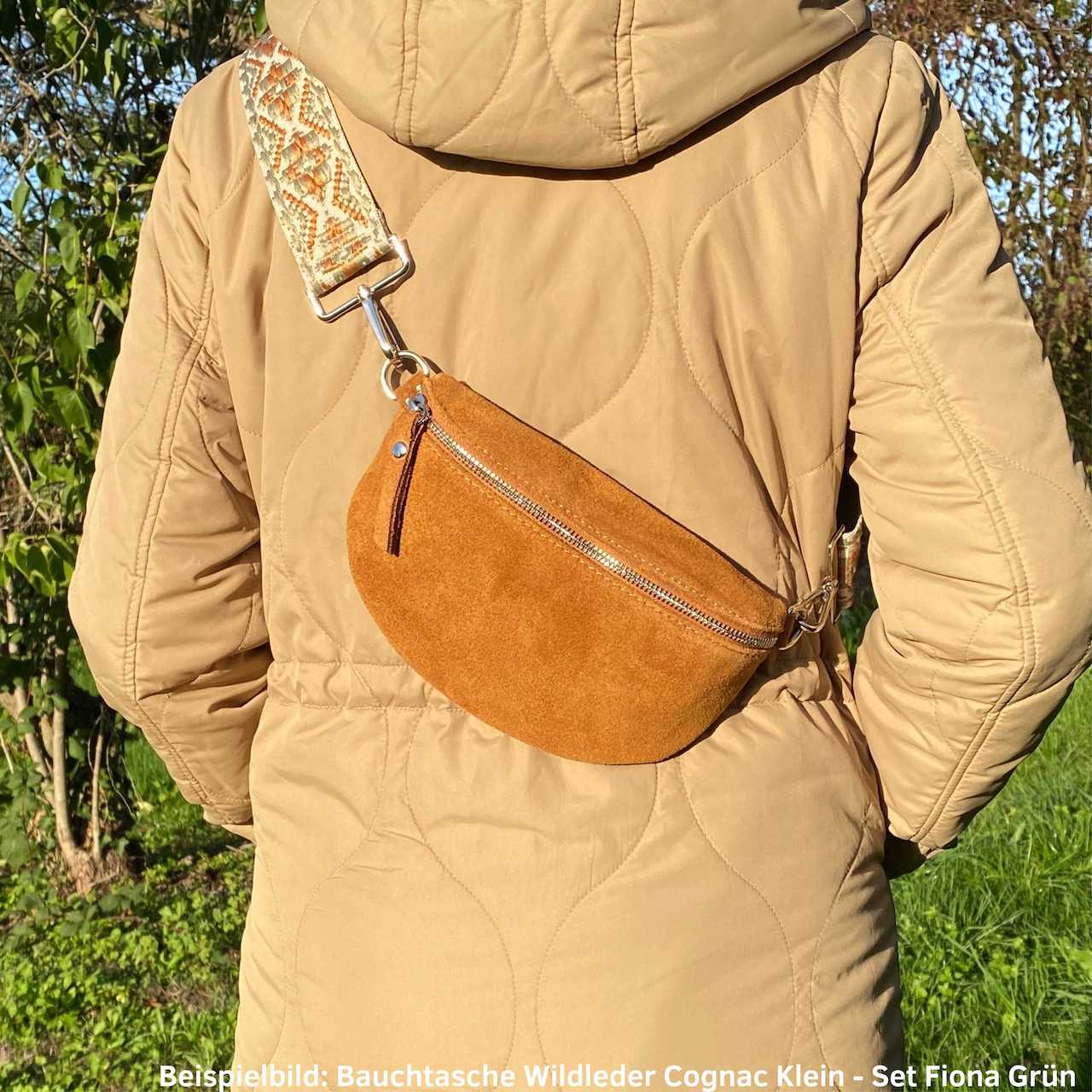 Bauchtasche Wildleder Damen SET - Cognac - MAONI