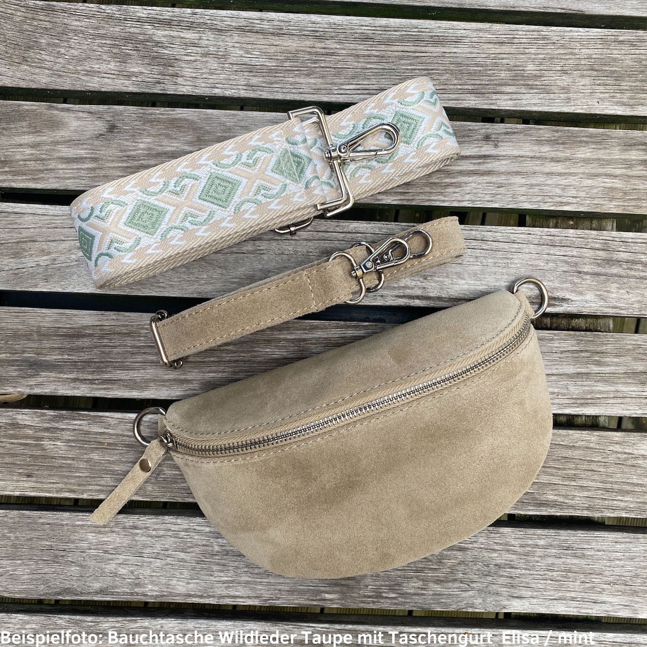 Bauchtasche Damen Wildleder klein - Taupe - MAONI