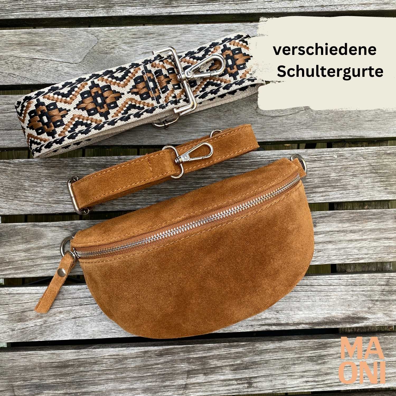 Bauchtasche Wildleder Damen SET - Cognac - MAONI