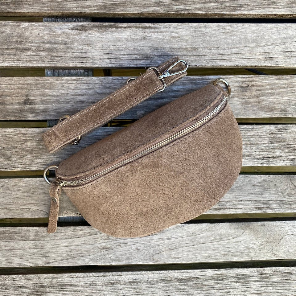 Bauchtasche Damen Wildleder klein - Dunkeltaupe - MAONI