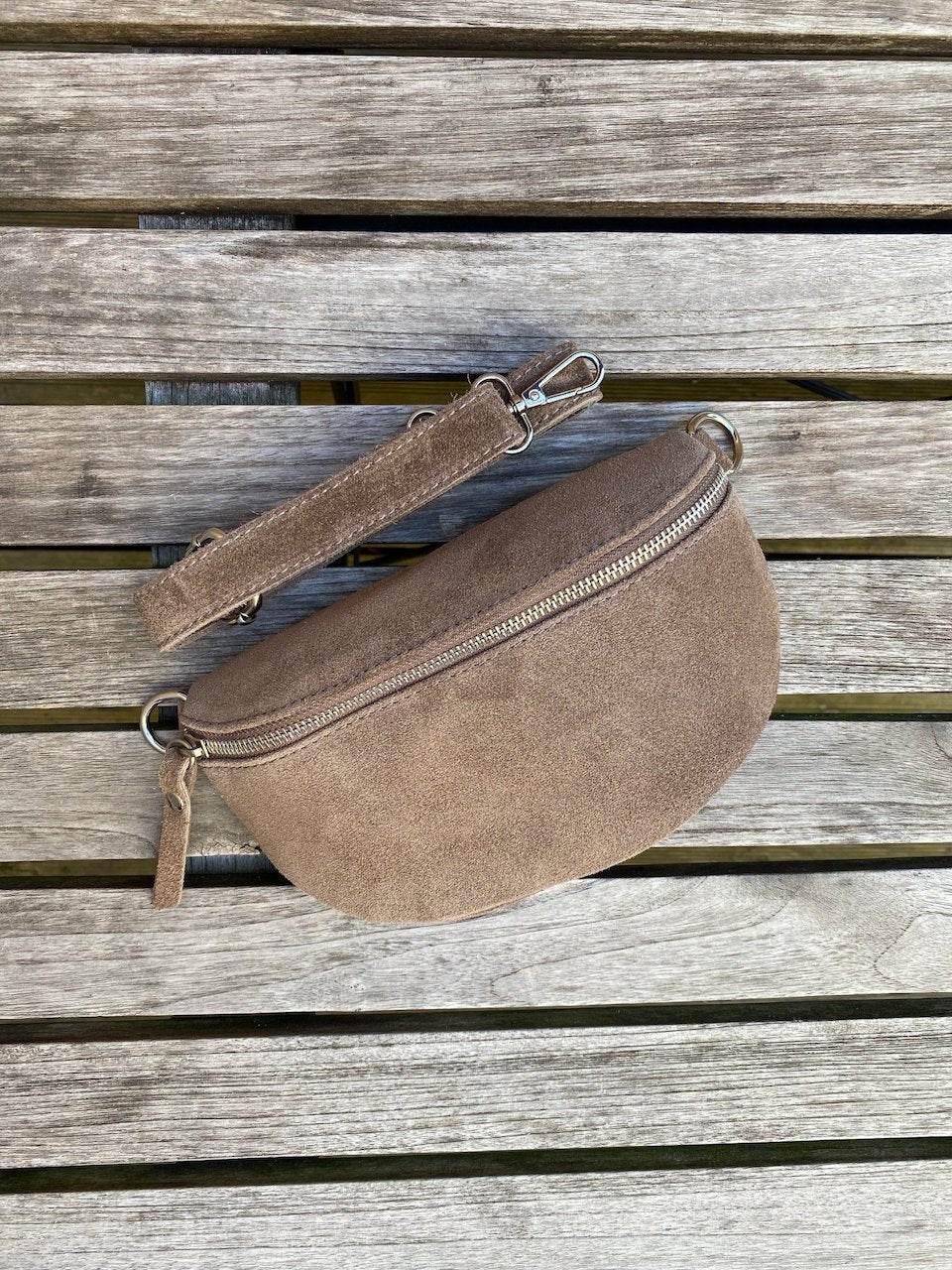 Bauchtasche Damen Wildleder klein - Dunkeltaupe - MAONI