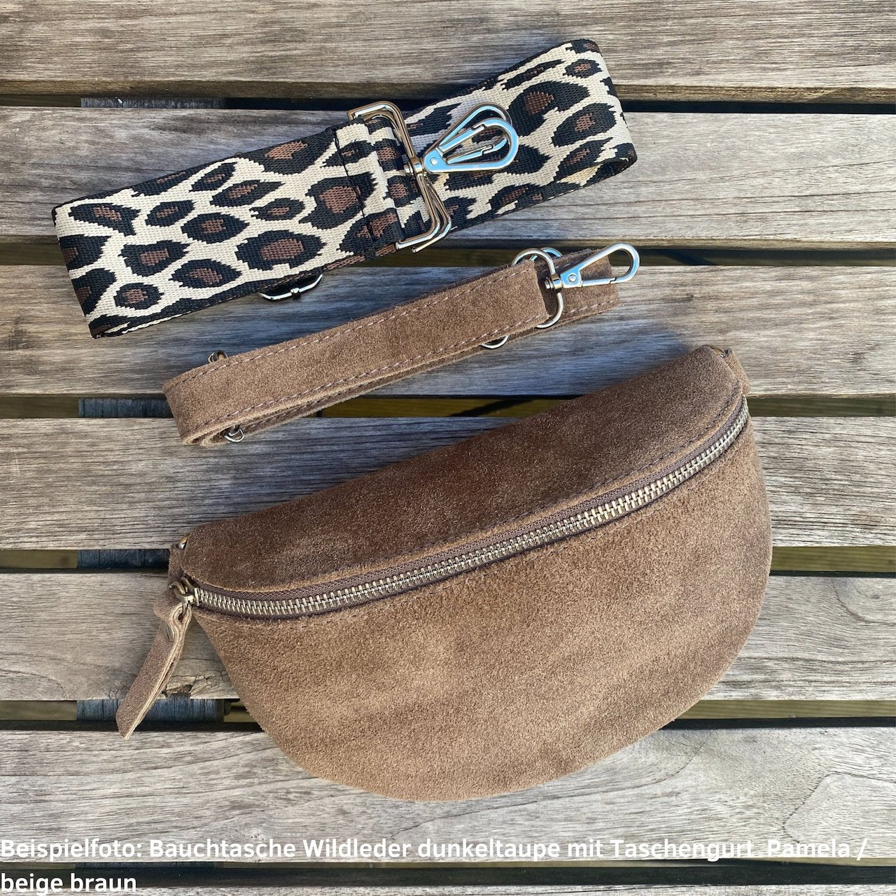 Bauchtasche Damen Wildleder klein - Dunkeltaupe - MAONI