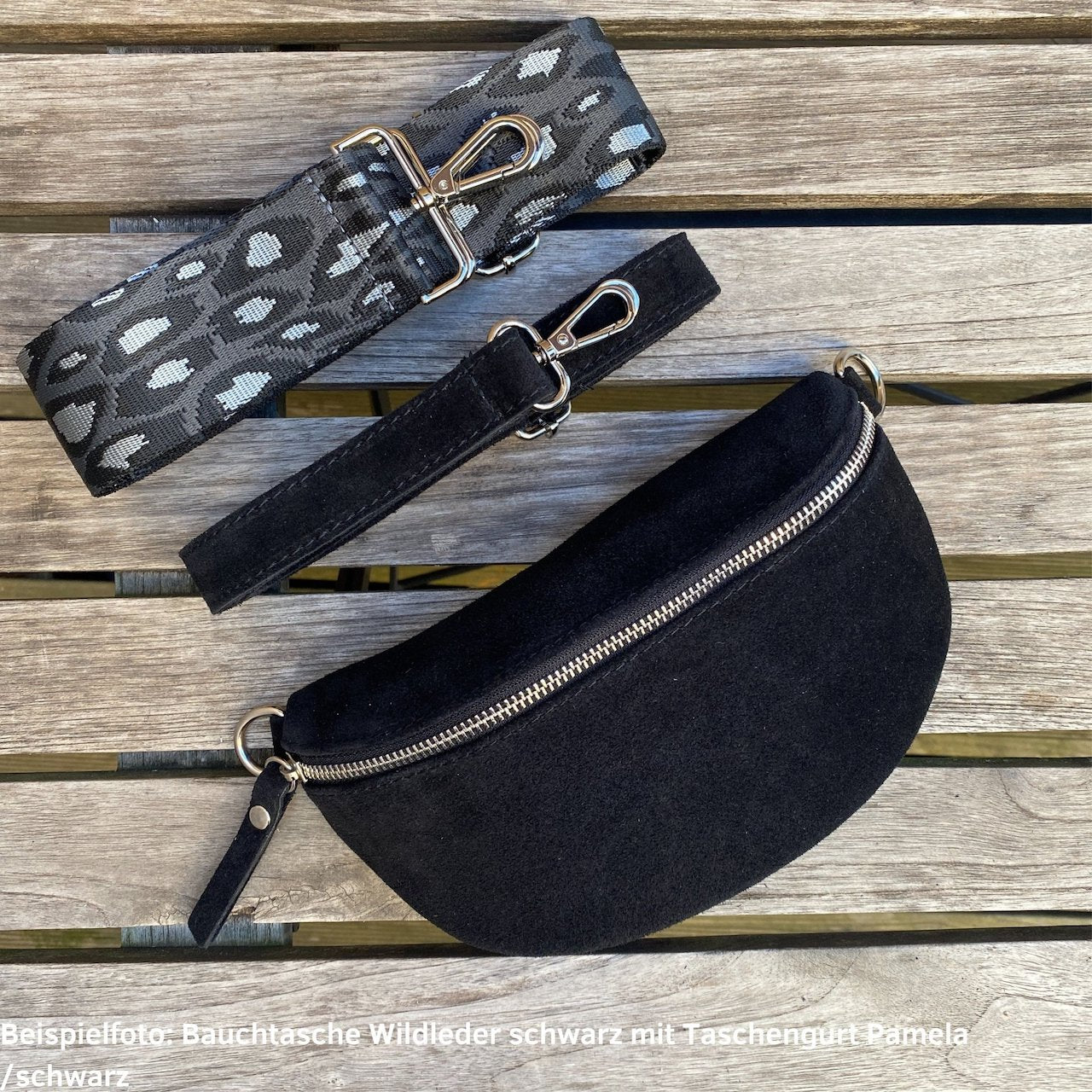 Bauchtasche Damen Wildleder klein - Schwarz - MAONI