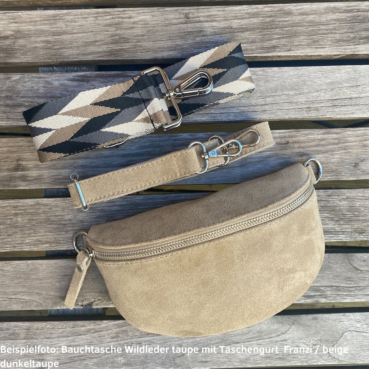 Bauchtasche Damen Wildleder klein - Taupe - MAONI