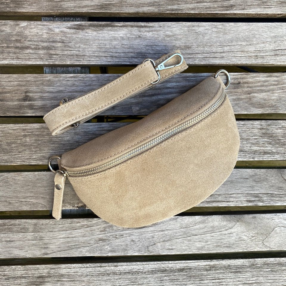 Bauchtasche Damen Wildleder klein - Taupe - MAONI