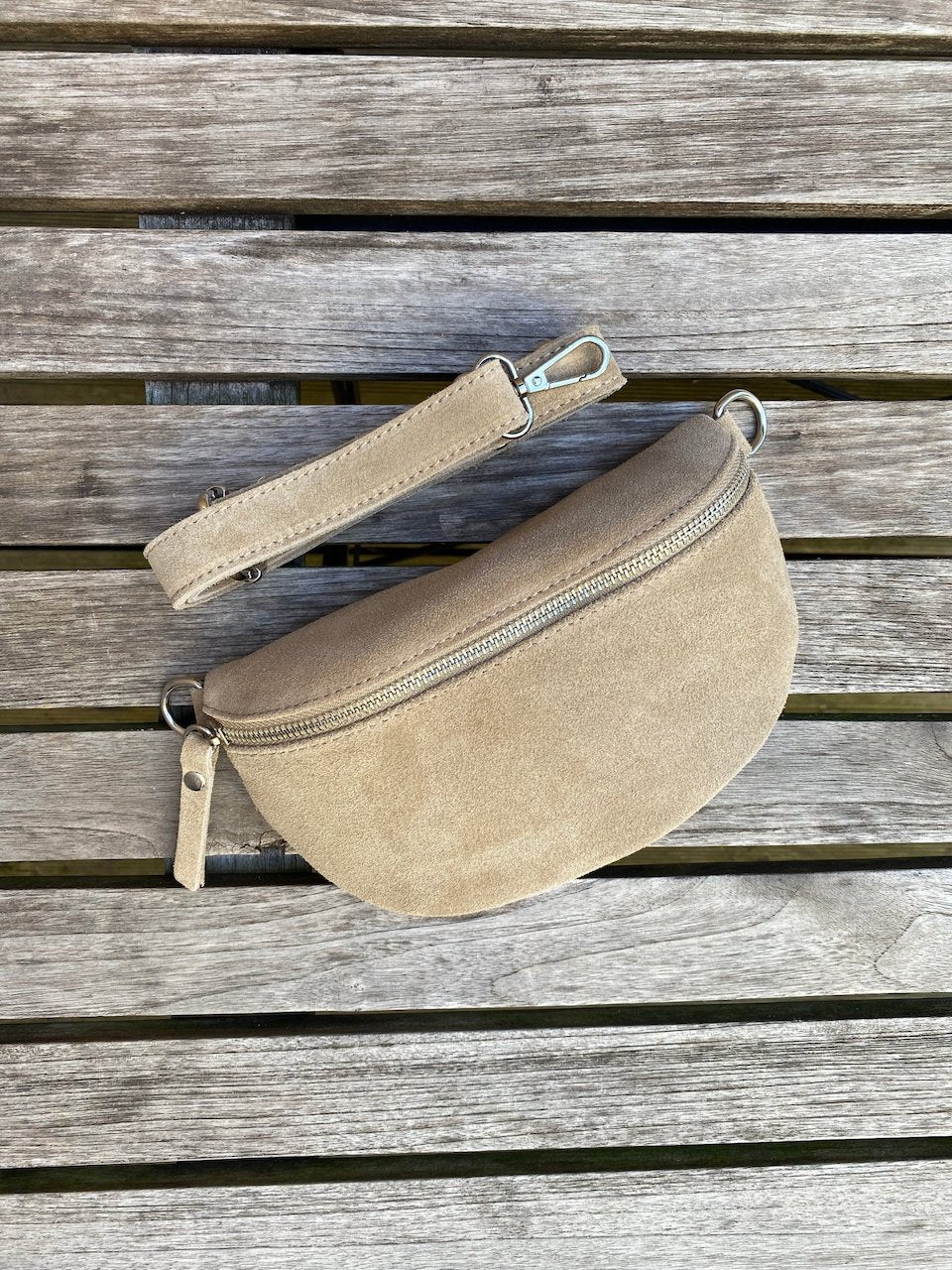 Bauchtasche Damen Wildleder klein - Taupe - MAONI