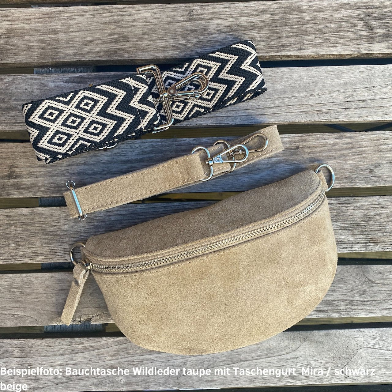 Bauchtasche Damen Wildleder klein - Taupe - MAONI