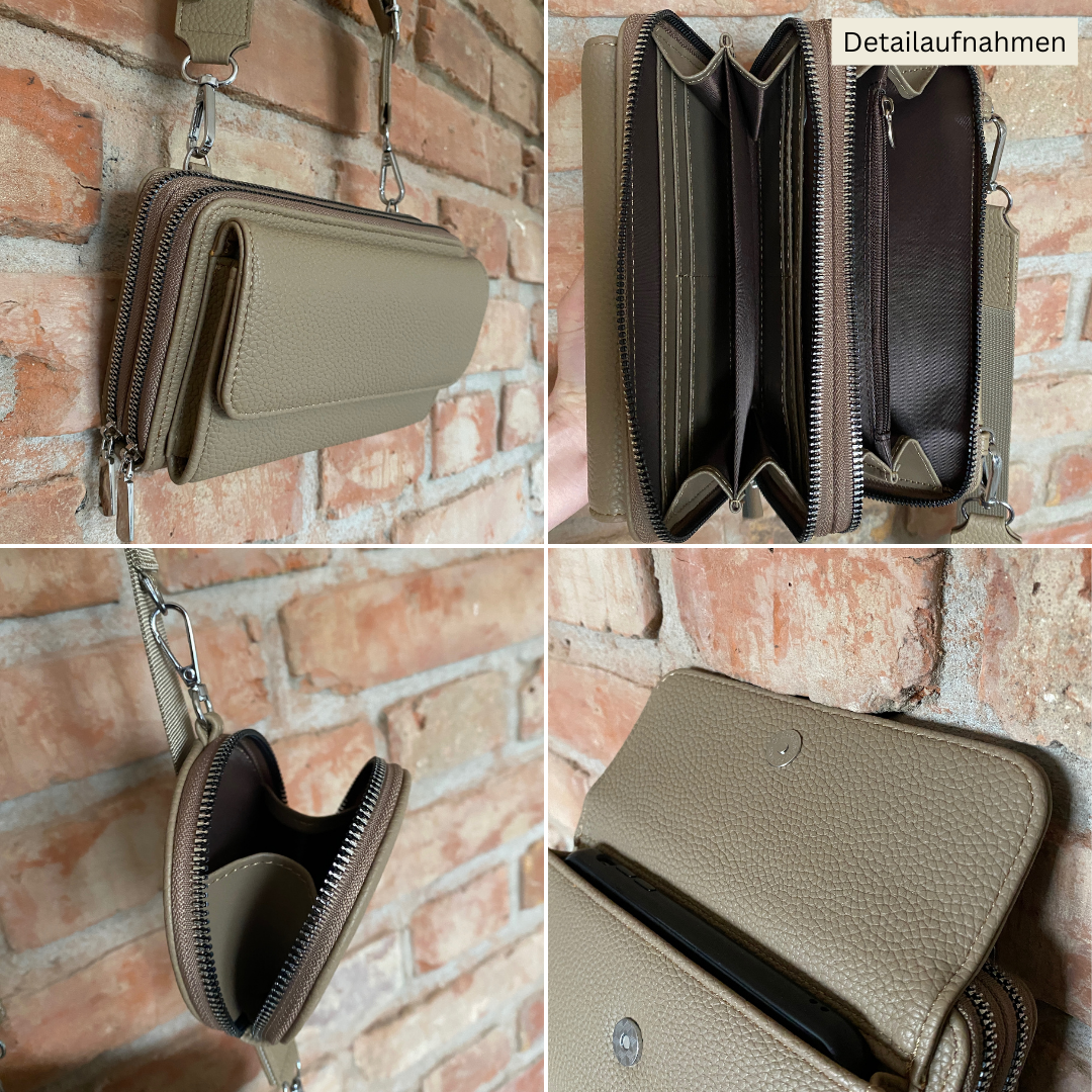 Portemonnaie und Handytasche zum Umhängen - Taupe - MAONI