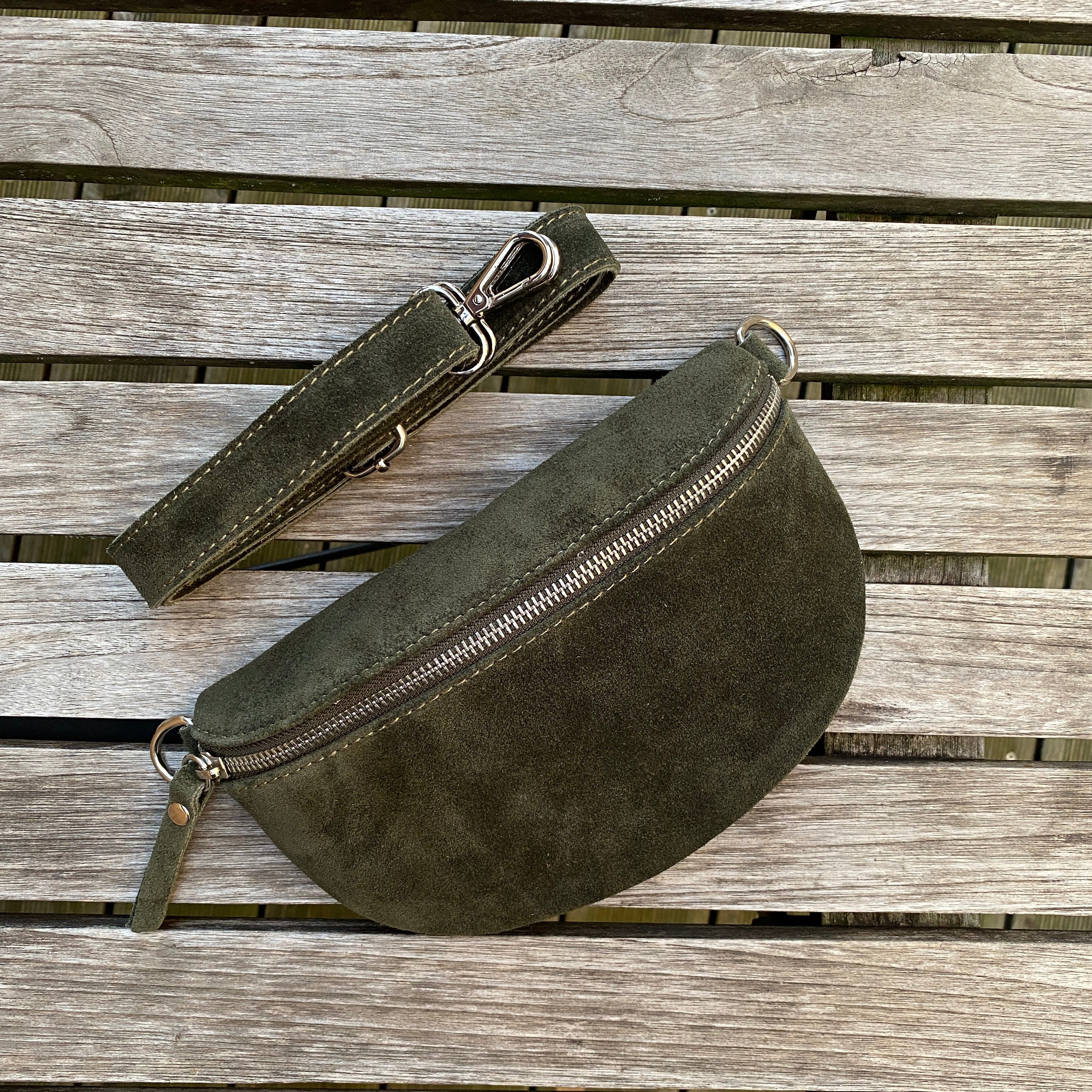 Bauchtasche Damen Wildleder klein - Dunkelgrün - MAONI