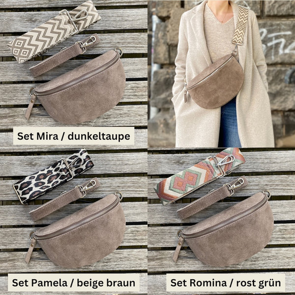 Bauchtasche Wildleder Damen SET - Dunkeltaupe