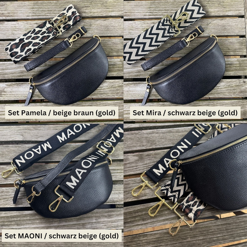 Bauchtasche Damen SET - Schwarz - Gold – MAONI / schwarz beige (gold) / Klein