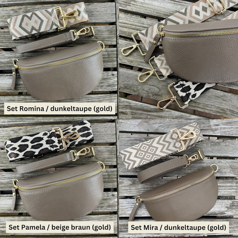 Bauchtasche Damen SET - Dunkeltaupe - Gold – Romina / dunkeltaupe (gold) / Klein