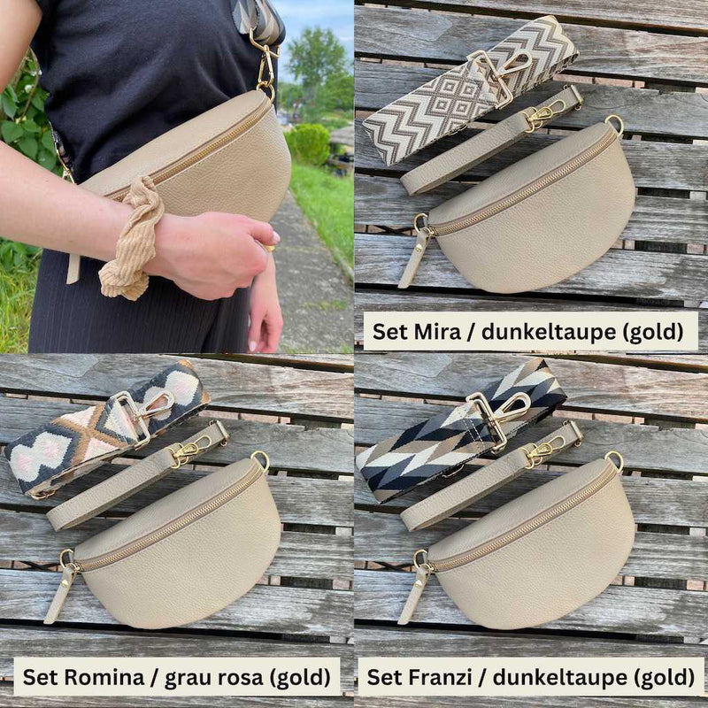 Bauchtasche Damen SET - Taupe - Gold – Franzi / dunkeltaupe (gold) / Klein