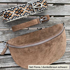 Bauchtasche Wildleder Damen SET - warmes Dunkeltaupe / Restposten 2.Wahl