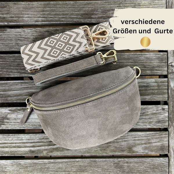 Bauchtasche Wildleder Damen SET - Dunkeltaupe - GOLD