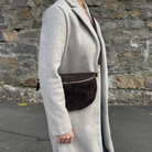 Bauchtasche Damen Wildleder - Schokobraun - GOLD