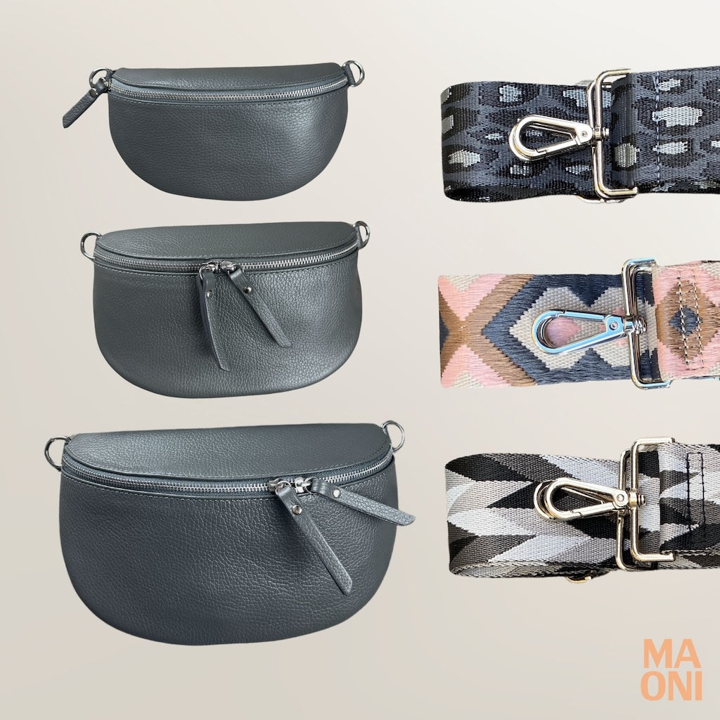 Dunkelgraue Gürteltasche aus Leder
