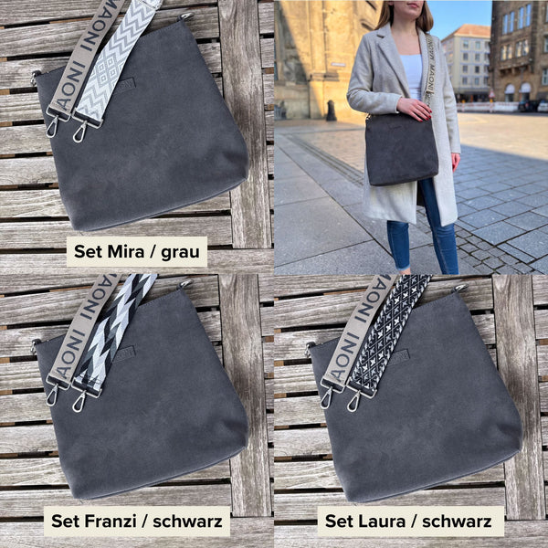 Wildleder Umhängetasche SET - Dunkelgrau