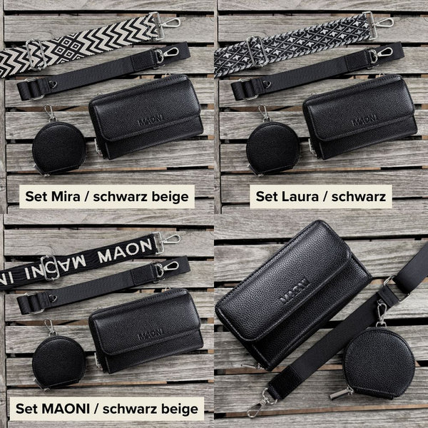 Portemonnaie und Handytasche zum Umhängen - SET - Schwarz