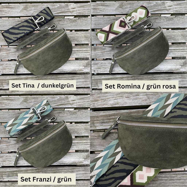 Bauchtasche Wildleder Damen SET - Dunkelgrün