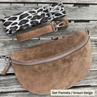 Bauchtasche Wildleder Damen SET - warmes Dunkeltaupe / Restposten 2.Wahl