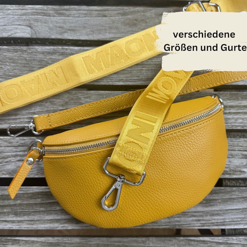senfgelbe bauchtasche aus leder Borse in pelle