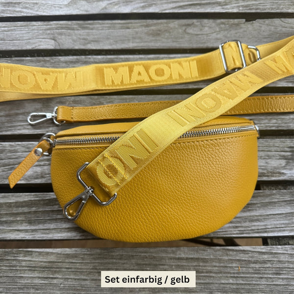 gelbe bauchtasche aus leder mit einfarbigen MAONI Strap